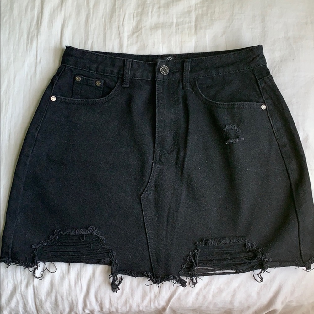 Black Denim Mini Skirt - Picture 1 of 5